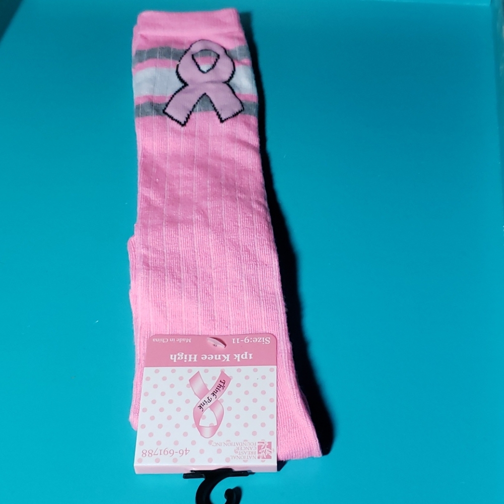 Breast cancer awareness ribbon knee highs pink